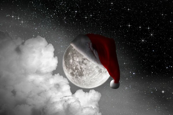 Der Mond in einer festlichen Weihnachtsmütze