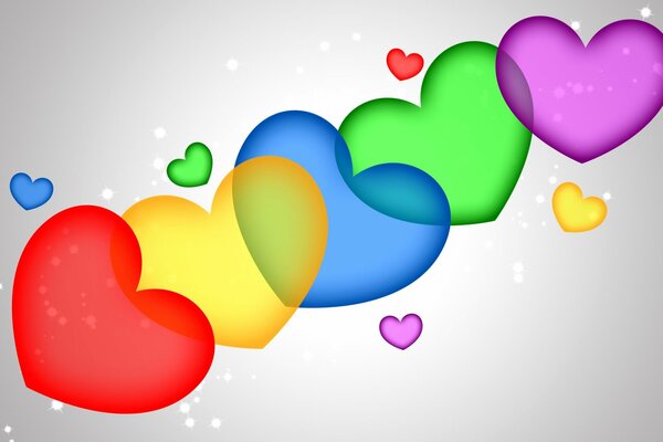 Multicolored hearts on a light background