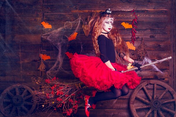A beautiful witch on her way to a holiday