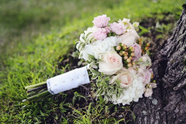 Wedding bouquet of delicate roses