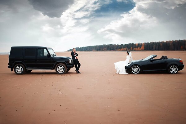 The bride and groom on their iron horses