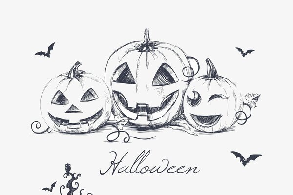 Illustrazione grafica con zucche di Halloween e pipistrelli