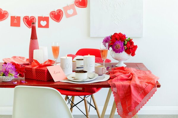 Día de San Valentín agradable cena estilo