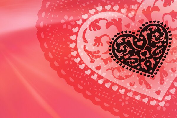 Grußkarte zum Valentinstag in Form von roten und schwarzen durchbrochenen Herzen