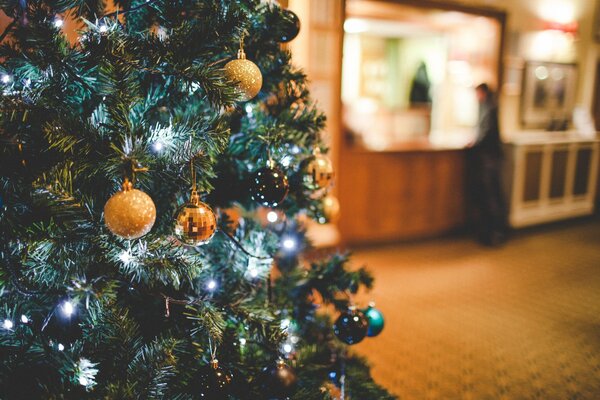 Christmas tree decorated with golden balls