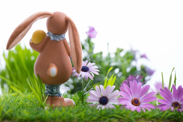 Ein pamhalisches Kaninchen auf einer Wiese mit Blumen