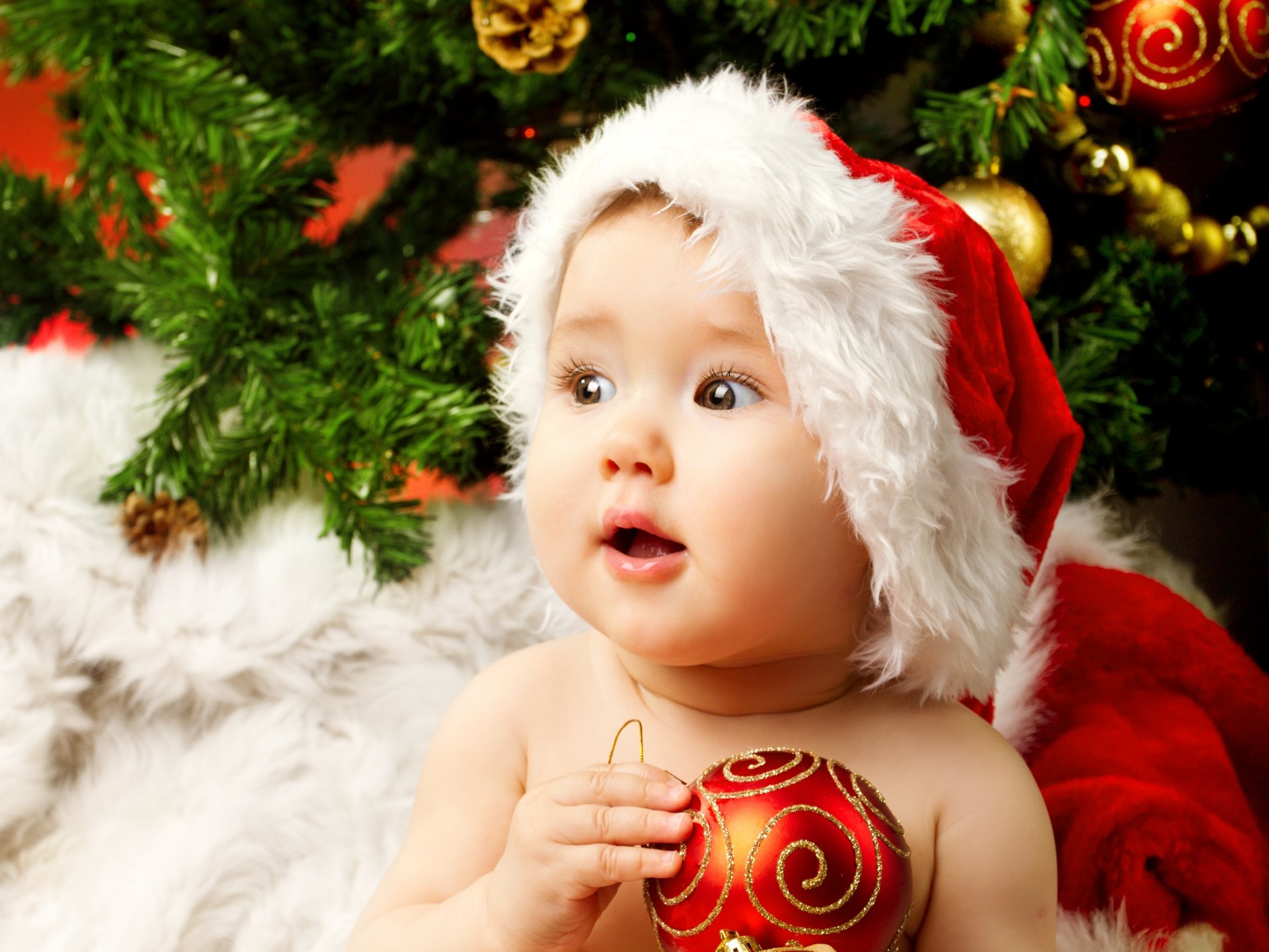 new year merry christmas beautiful amazing little girl baby kid children little santa claus costume enjoy happy christmas tree child small santa claus costume naslazhdayte