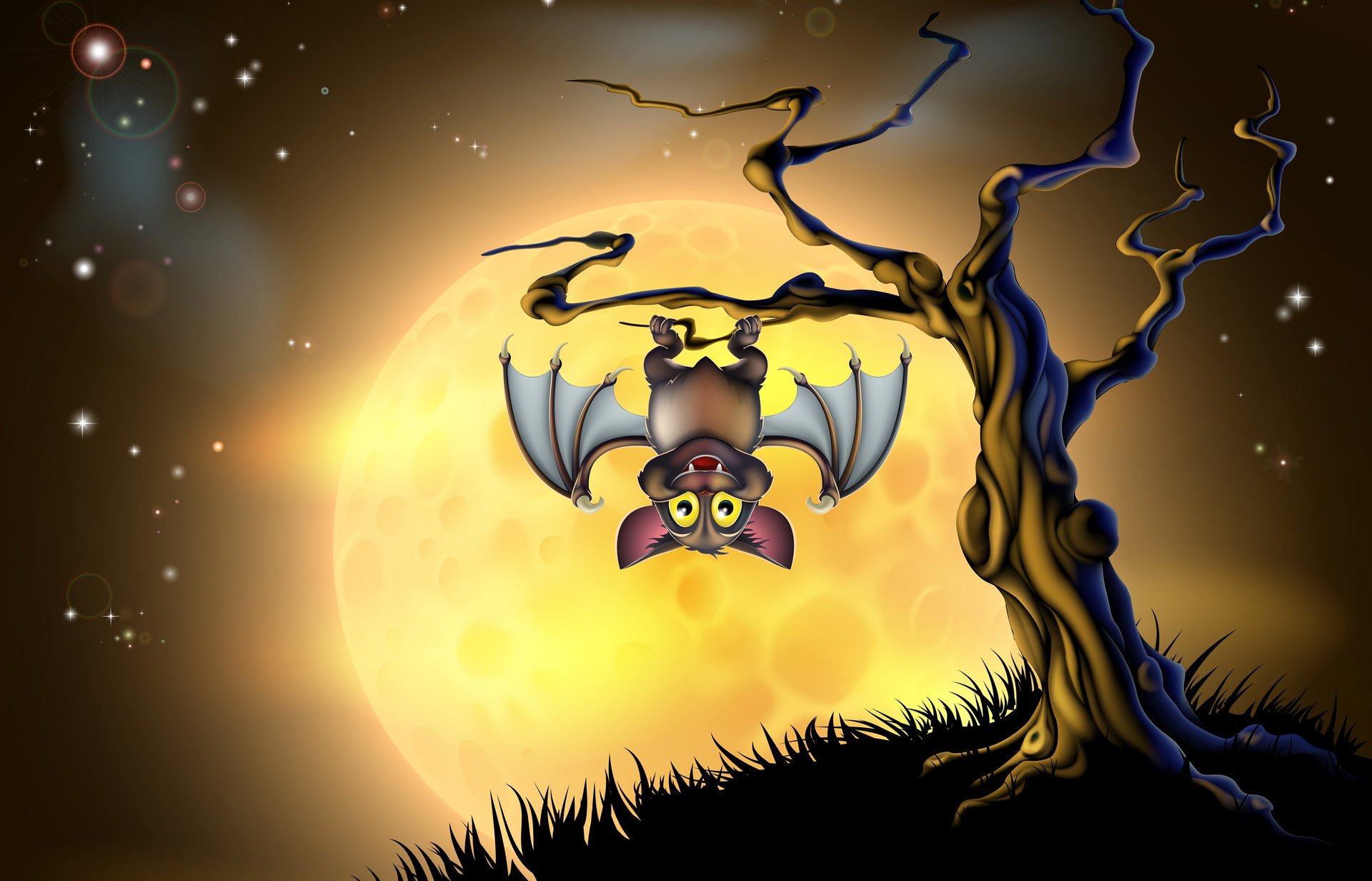 halloween bat full moon creepy tree scary bats scared