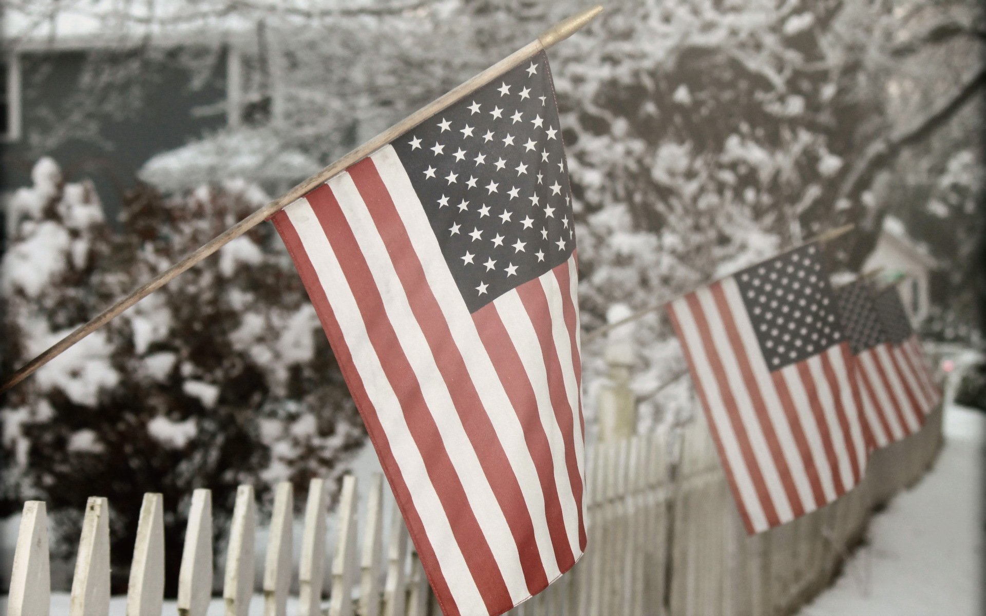 valla de invierno nieve bandera americana