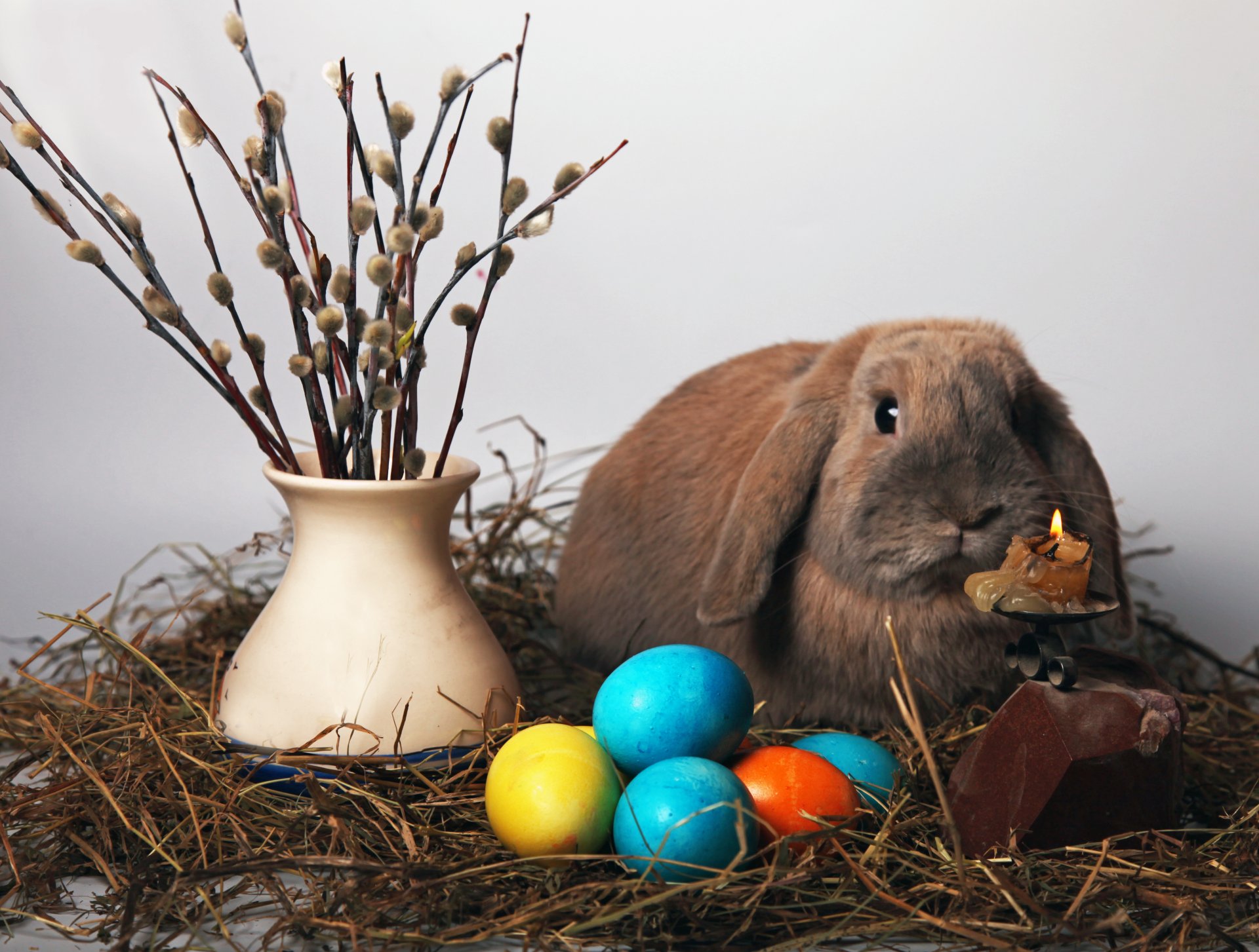 lapin pâques oeuf bougie saule vase