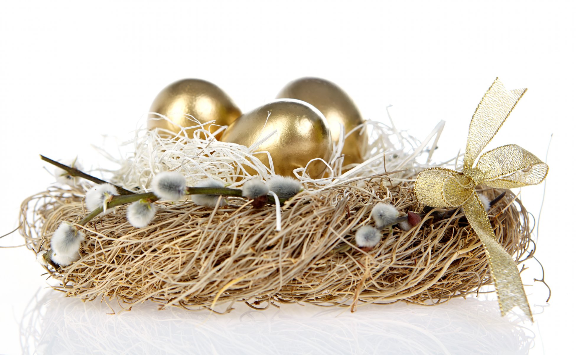 holiday easter nest golden eggs bow