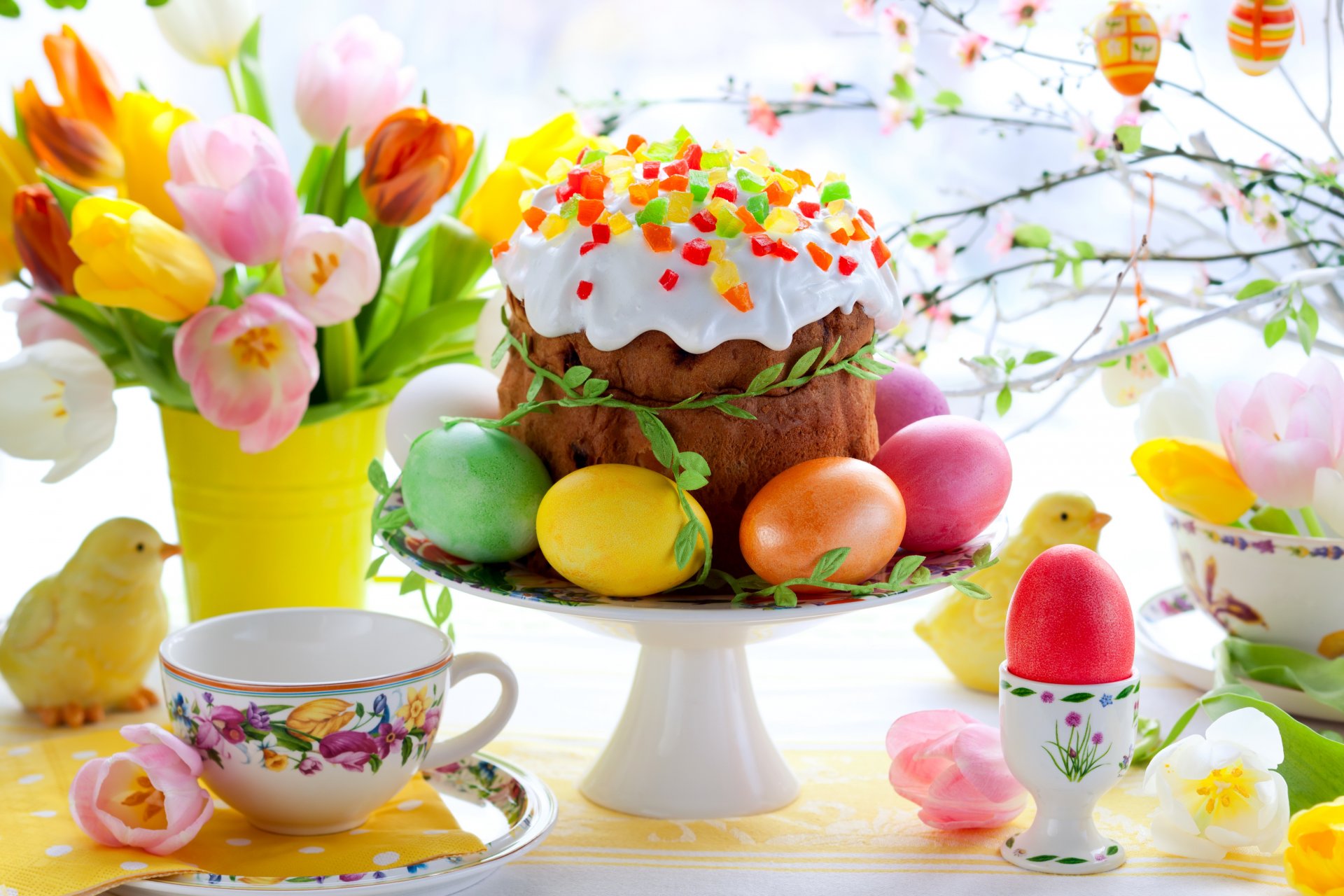 ostern frühling blumen eier bunt tulpen kuchen kuchen ostern frühling gefärbt