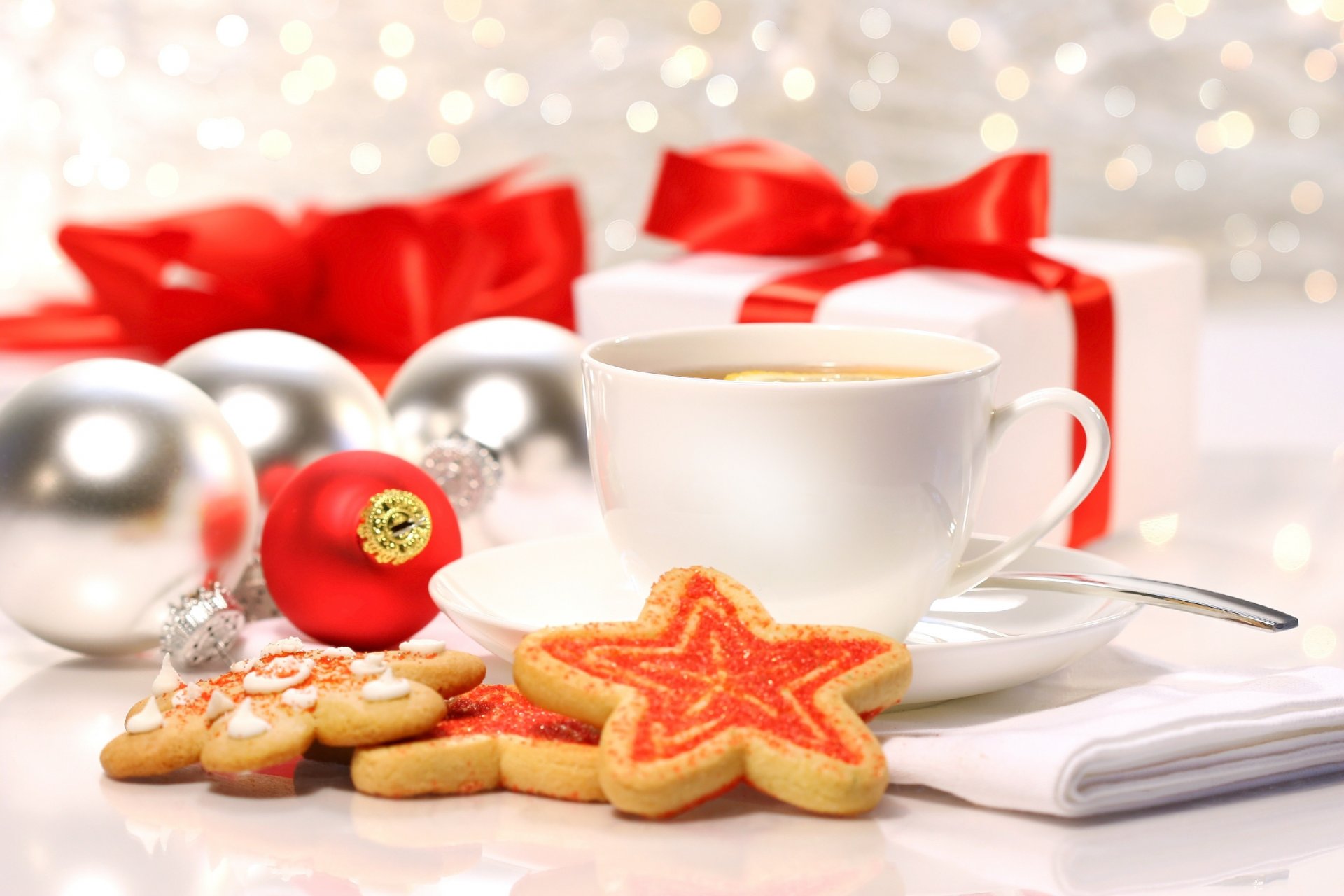 cup tea lemon cookies baking sweets gifts toys christmas bulbs holidays winter