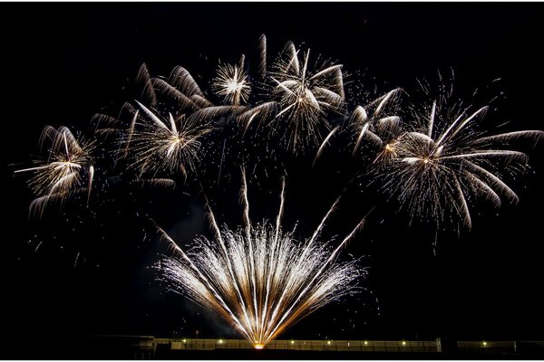 Festive fireworks in the black sky