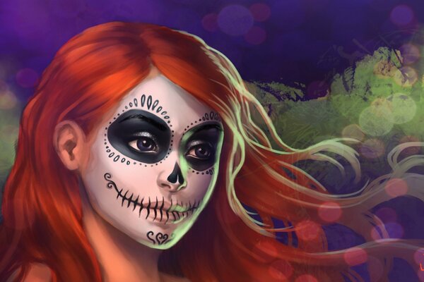 Пугающий макияж девушки к празднику хэллоуина