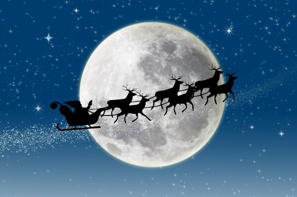 Santa Claus en el fondo de la gran Luna