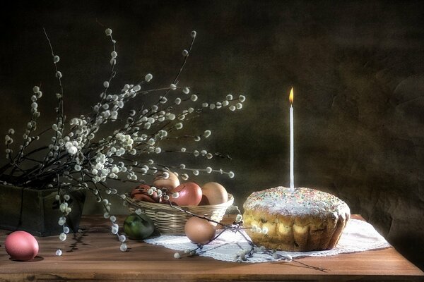 Osterkuchen. blumenstrauß aus Weide