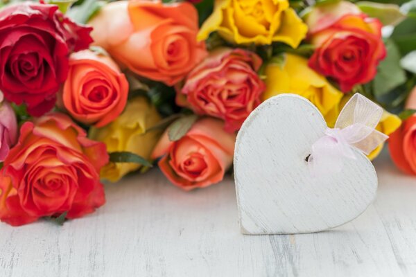 Bouquet of roses and a heart