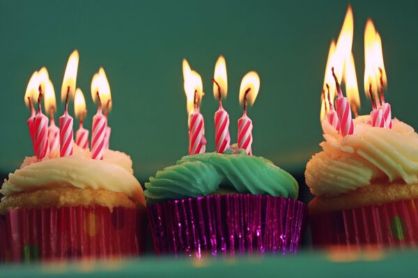 Beautiful cupcakes with candles for birthday