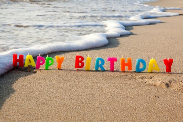 Birthday greetings on the sand