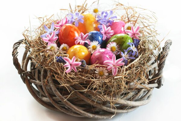 Easter eggs in a wicker basket