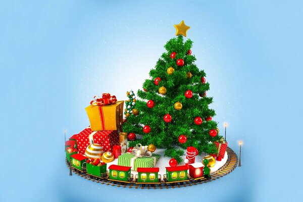 Árbol de Navidad vestido y regalos para niños