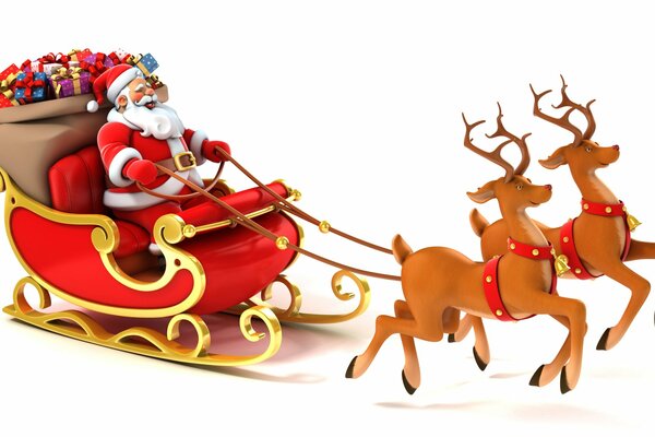 Santa with gifts in a red sleigh