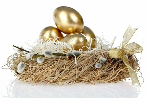 Nest with golden eggs and willow