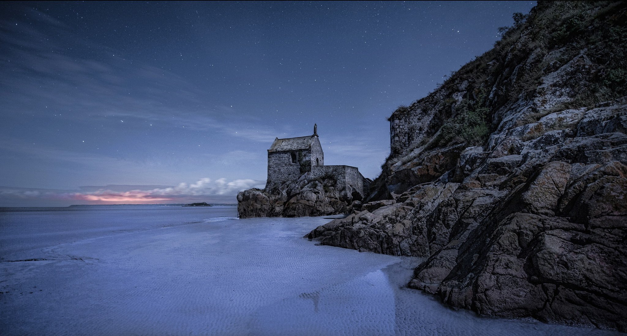 notte cielo stelle riva mare bassa marea