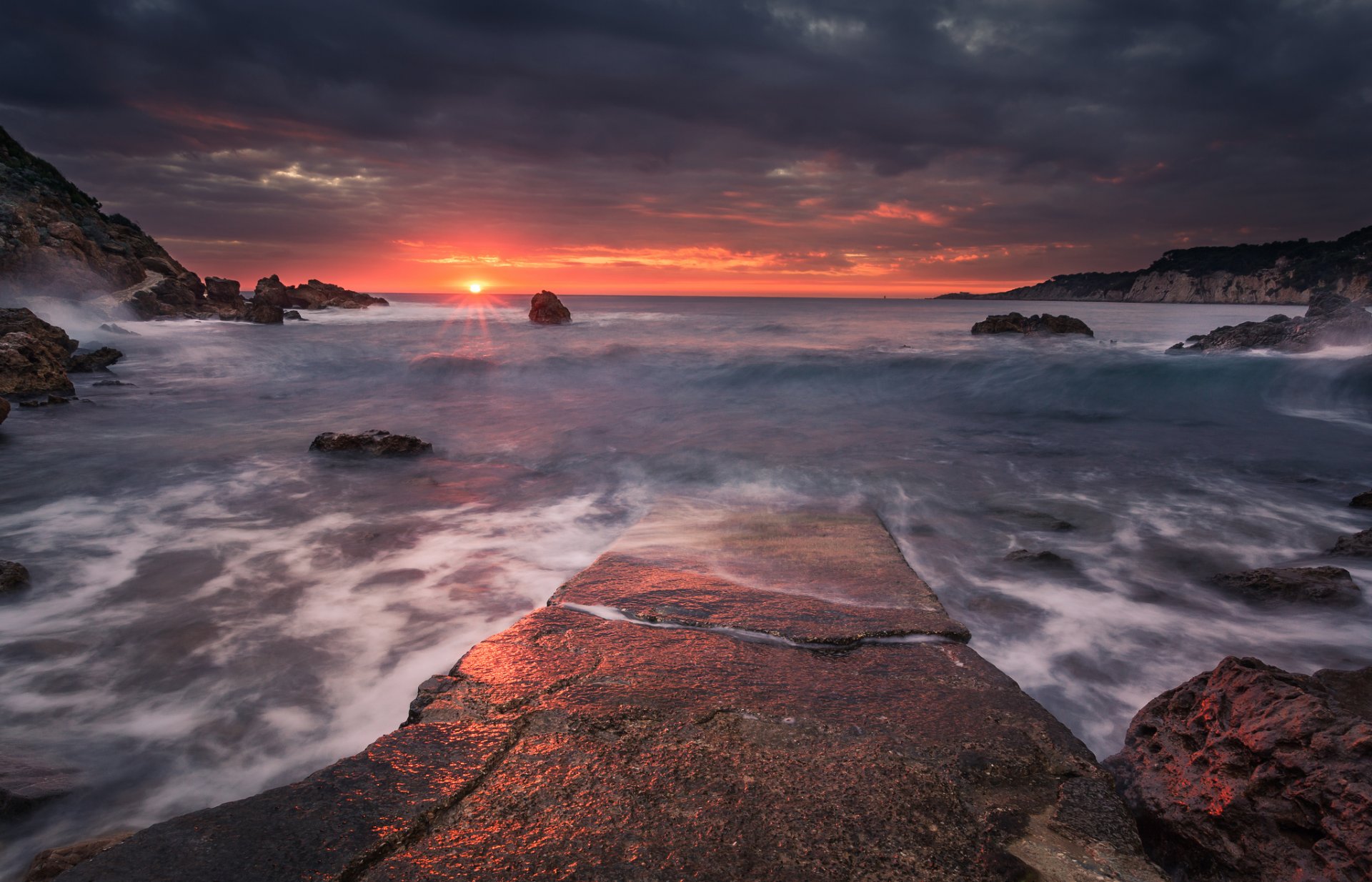 mar bahía puesta de sol