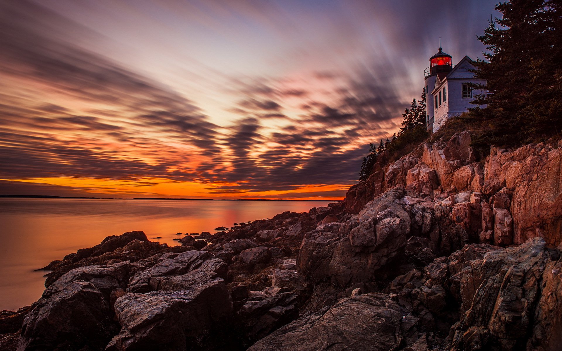 acadia national park zachód słońca latarnia morska