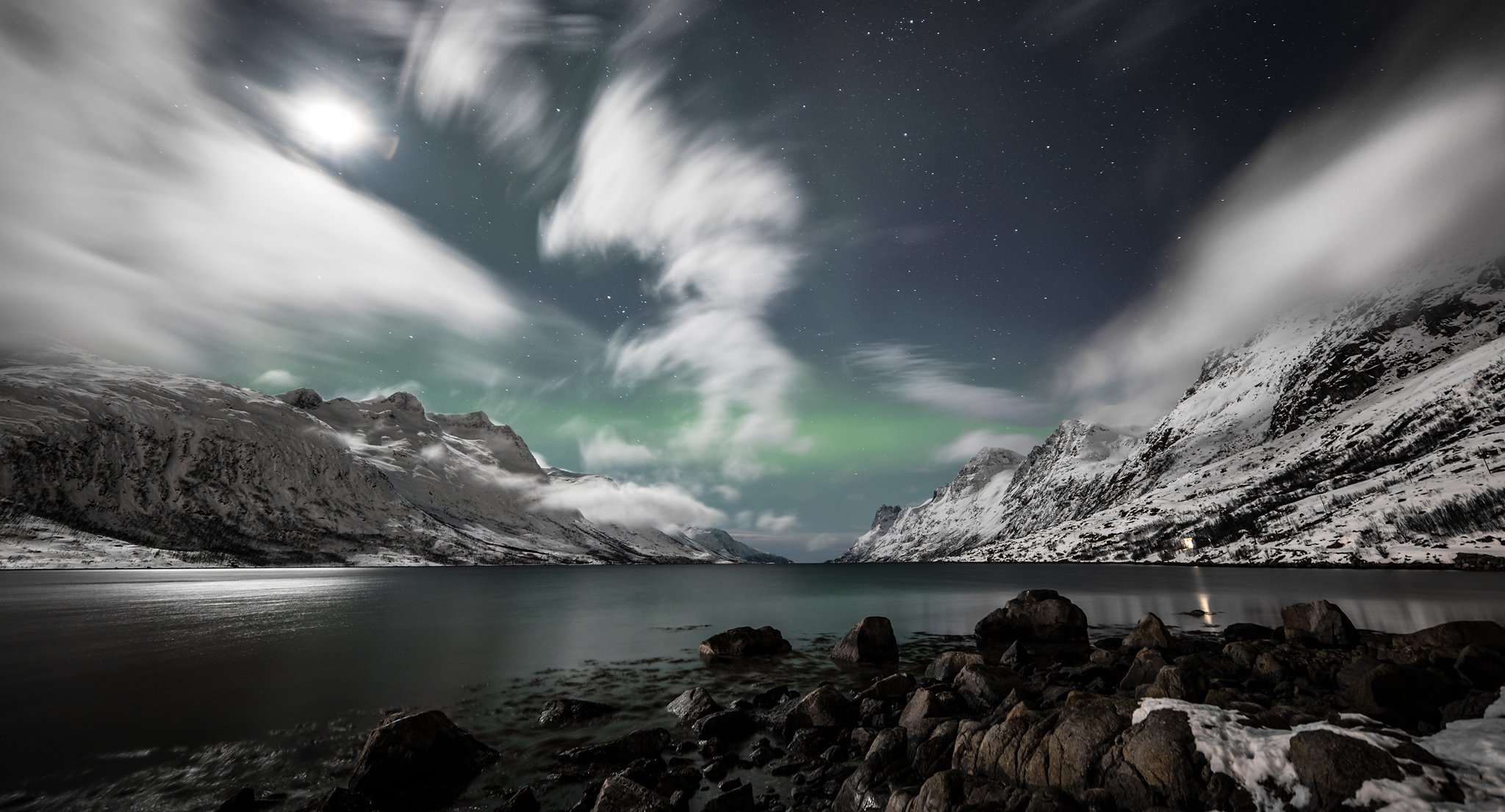 ersfjorden norway ersfordbotn fjord mountain northern light