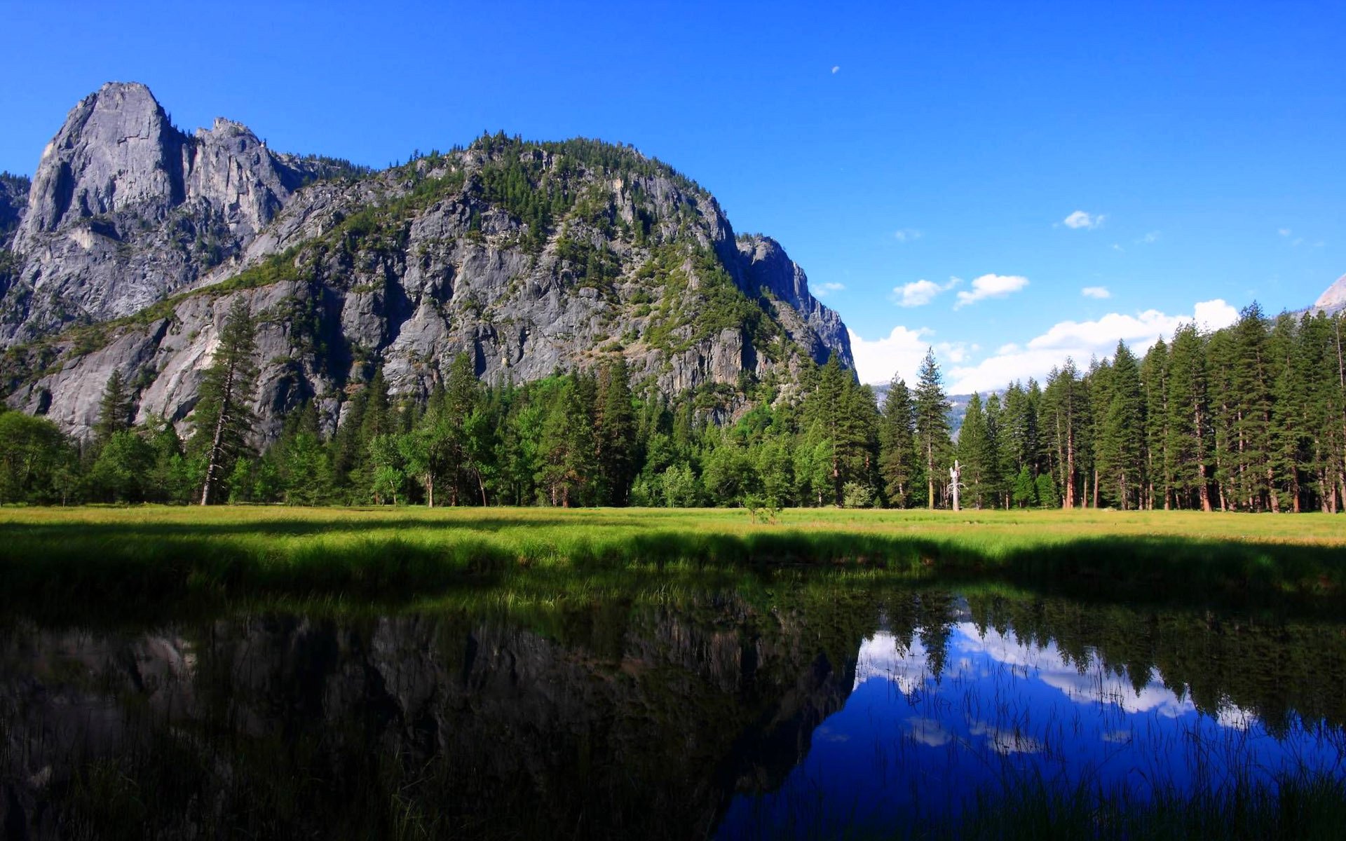 parc national de yosemite montagnes forêt arbres lac