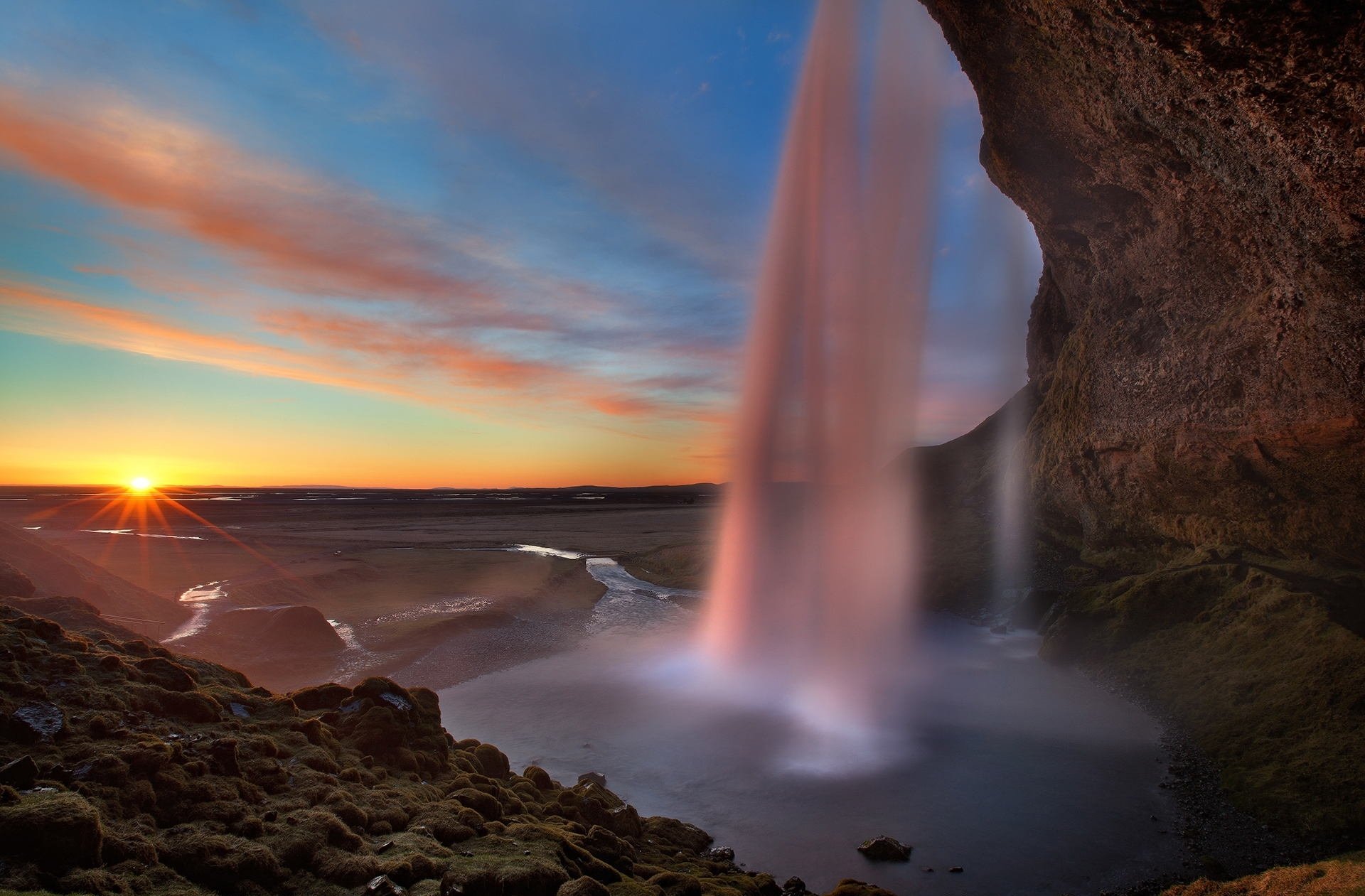 mattina cascata alba natura montagne panorama