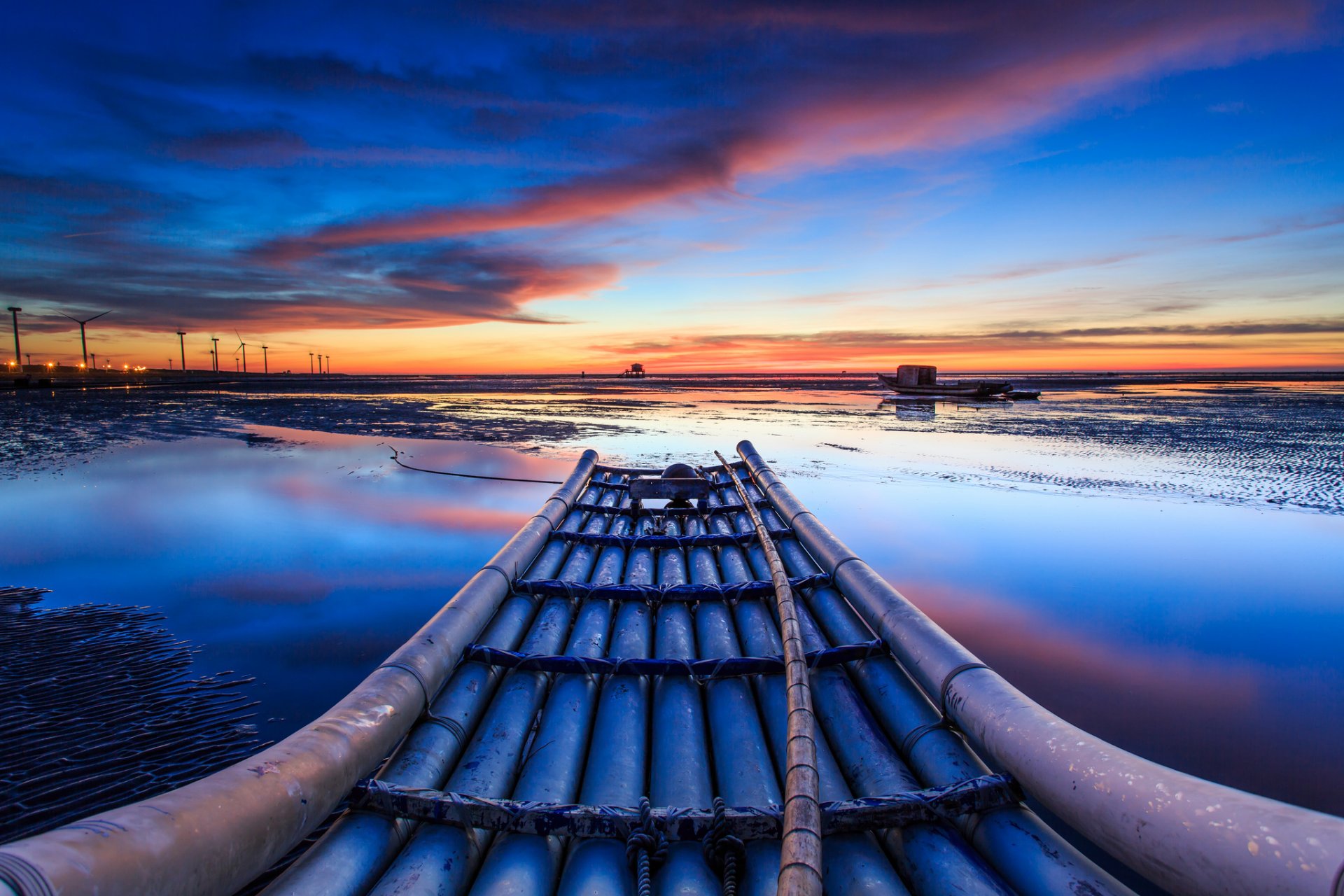 water sky clouds horizon boat house windmill