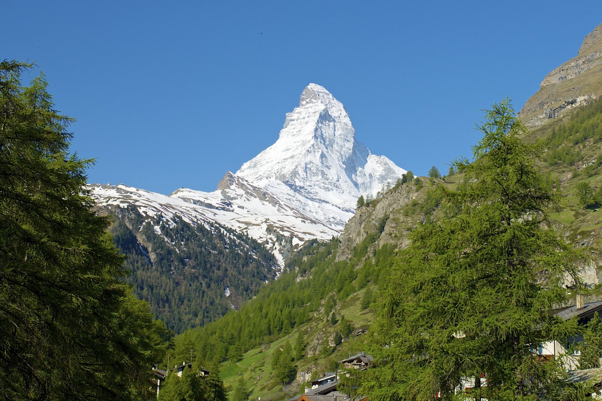 szwajcaria włochy alpy góra matterhorn drzewa śnieg stok