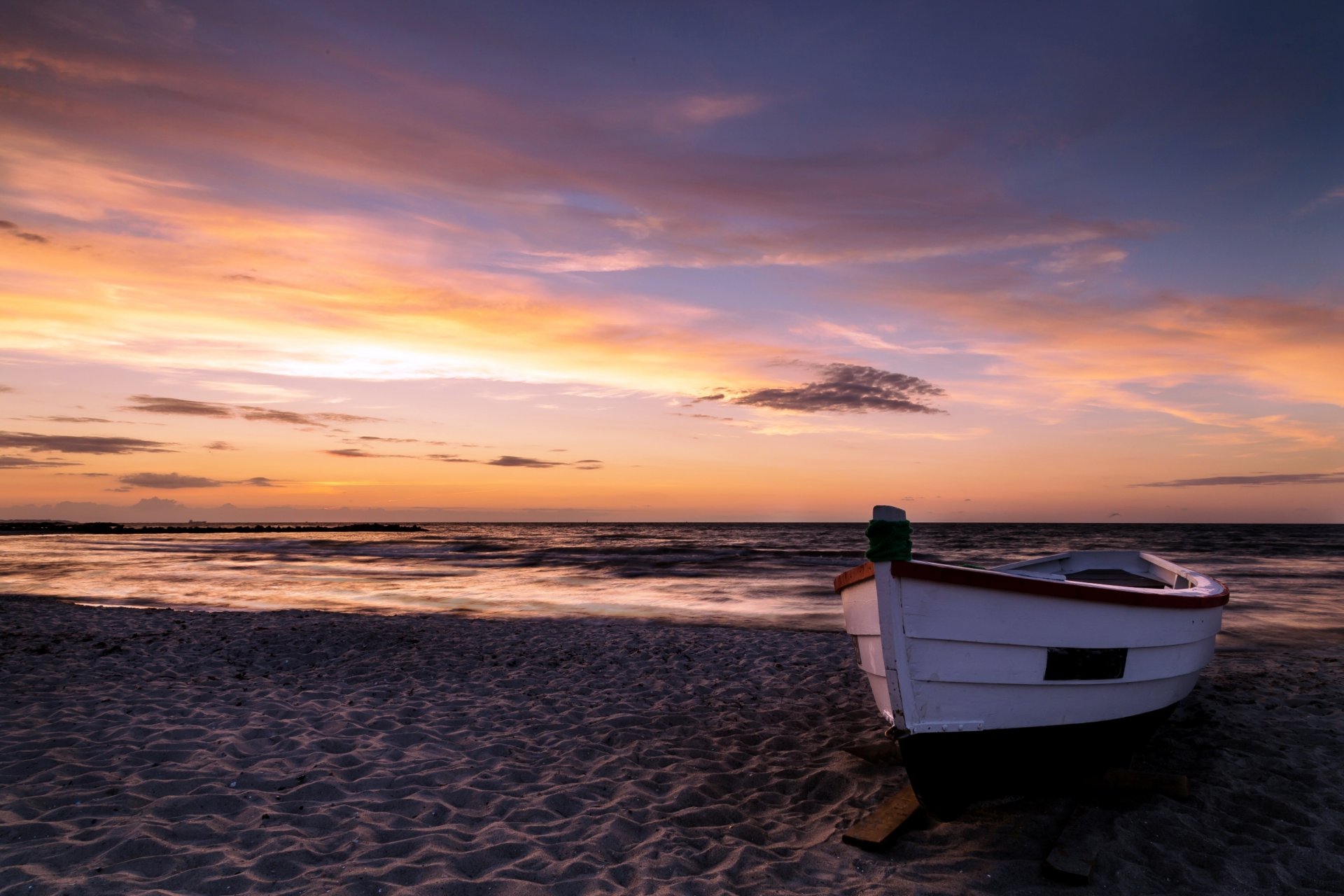 boot meer sonnenuntergang landschaft