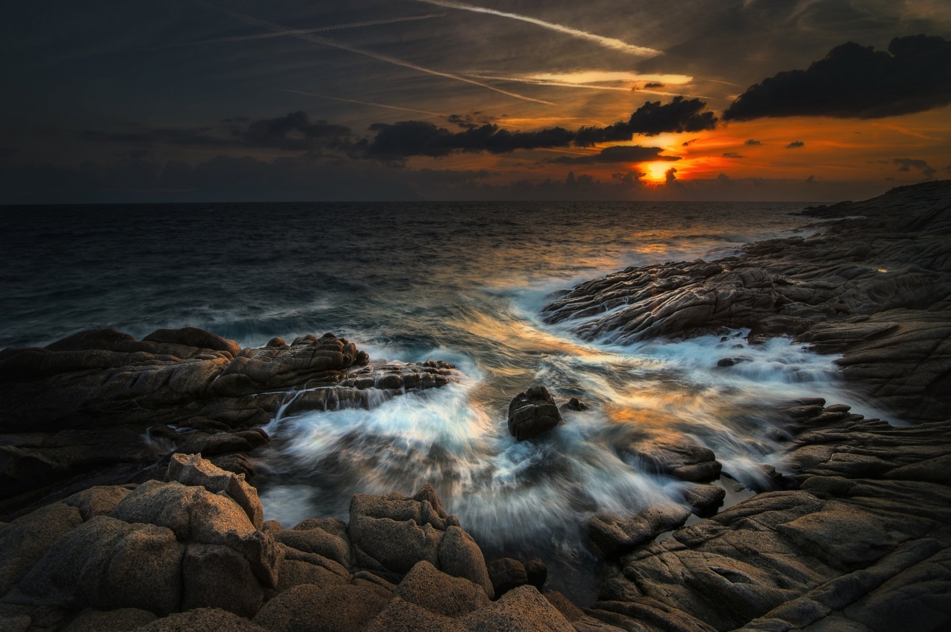 dawn beach stones wave