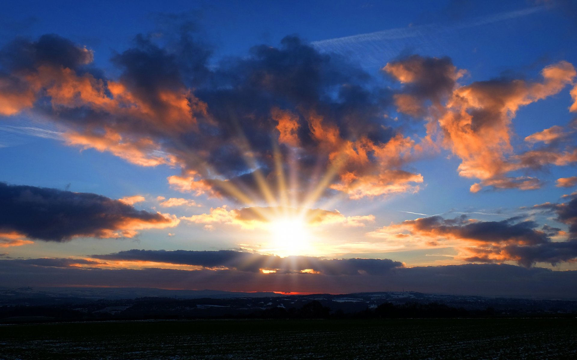 puesta de sol tarde sol nubes cielo rayos