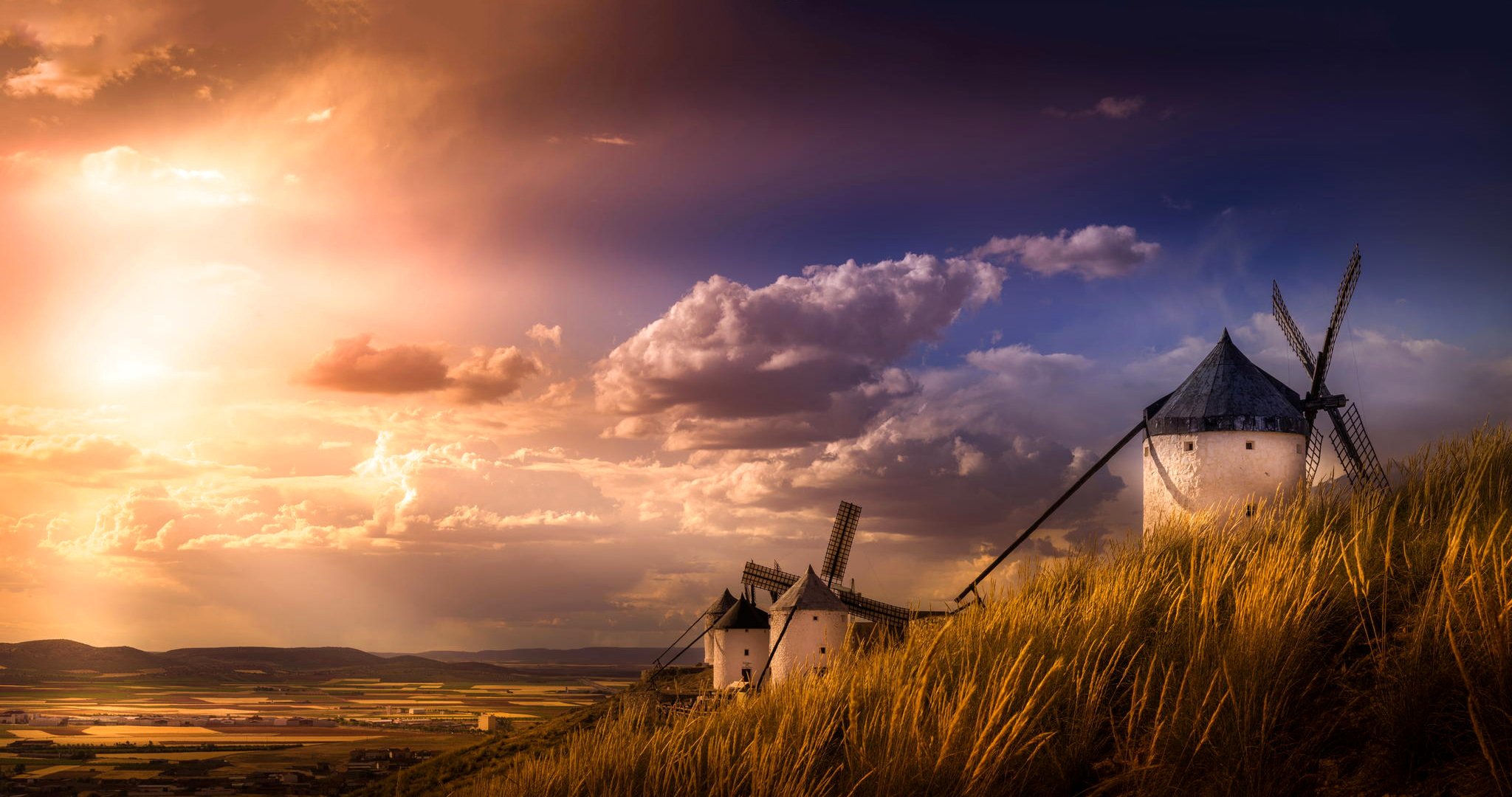 ciel nuages collines moulin