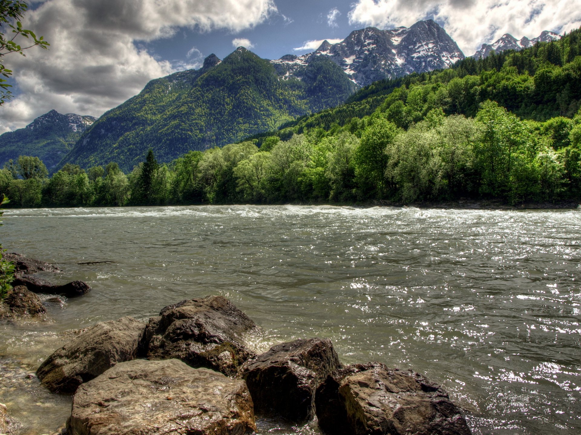 fiume austria pietre paesaggio salzach hdr montagne foresta natura