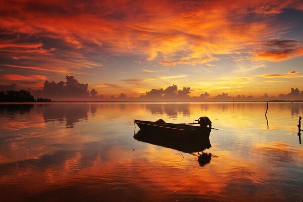 Sky clouds Lake boat