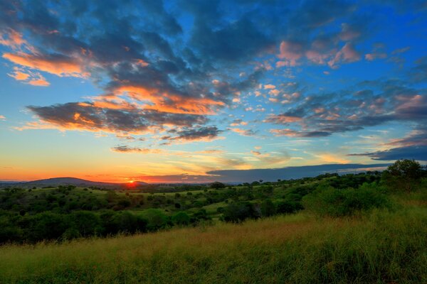 Hermosa puesta de sol y línea de horizonte