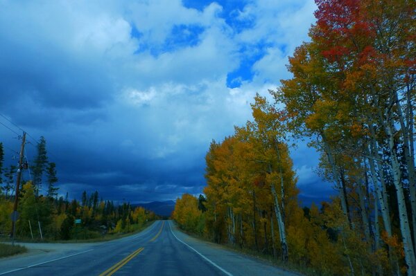 Cloudy sky and the road to the distance