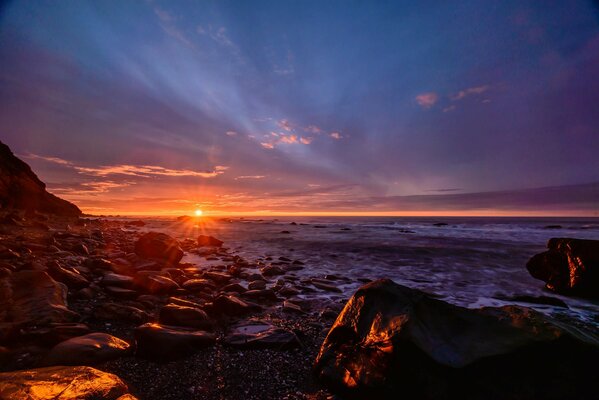 Sunset on the underwater coast of New Zealand