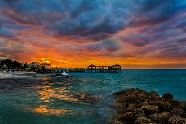 Awesome sunset over the blue sea