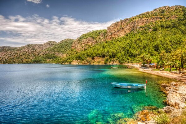 Paradise beach with mountain view