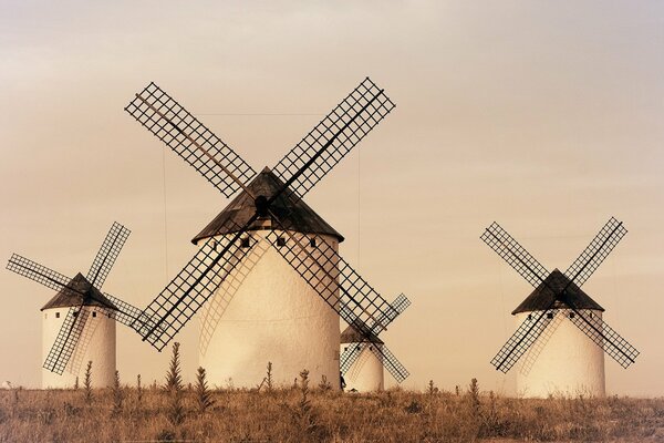 Campo español con cuatro molinos