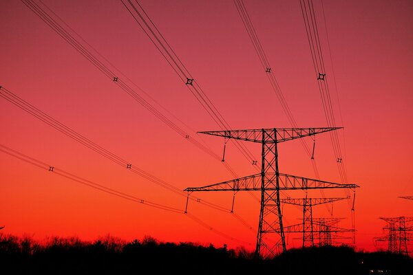 Power line sky glow silhouette