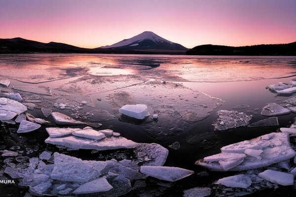 Red sunset on a quiet lake